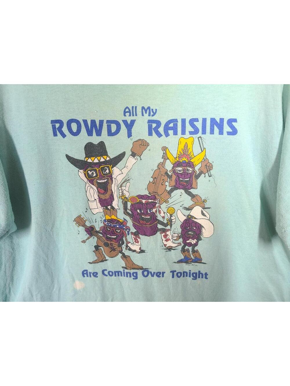 Vtg California Raisins Shirt Worn USA Jerzees 50/50 Tee L 23x28 Blue Retro 80s - Picture 3 of 8